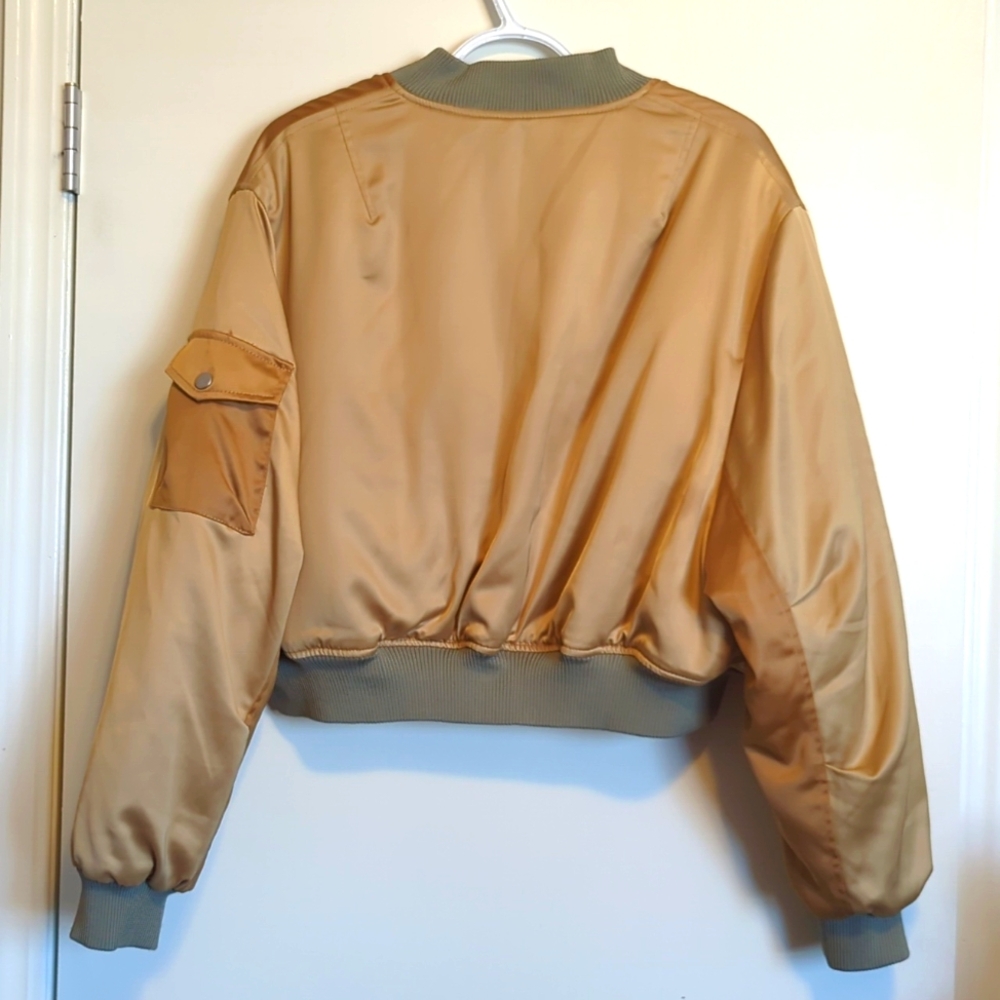 Zara Tan and Olive Green Cropped Bomber Jacket - Picture 3 of 5